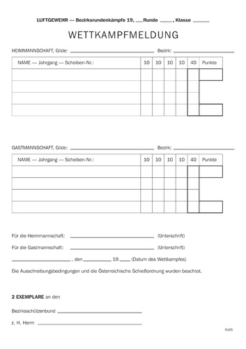 Wettkampfmeldungs-Block für Luftgewehr (9105)